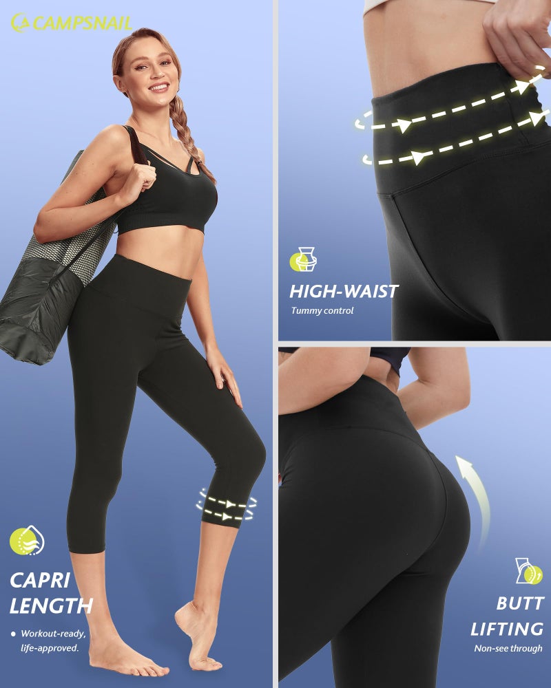 CAMPSNAIL 4 Pack Capri Leggings for Women - High Waisted Capris Soft Tummy Control Yoga Pants Workout Tights - Image 3